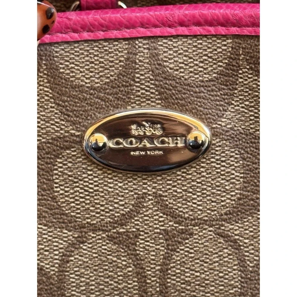 Authentic COACH Signature Shoulder Hand Bag Leather Brown Pink‎
